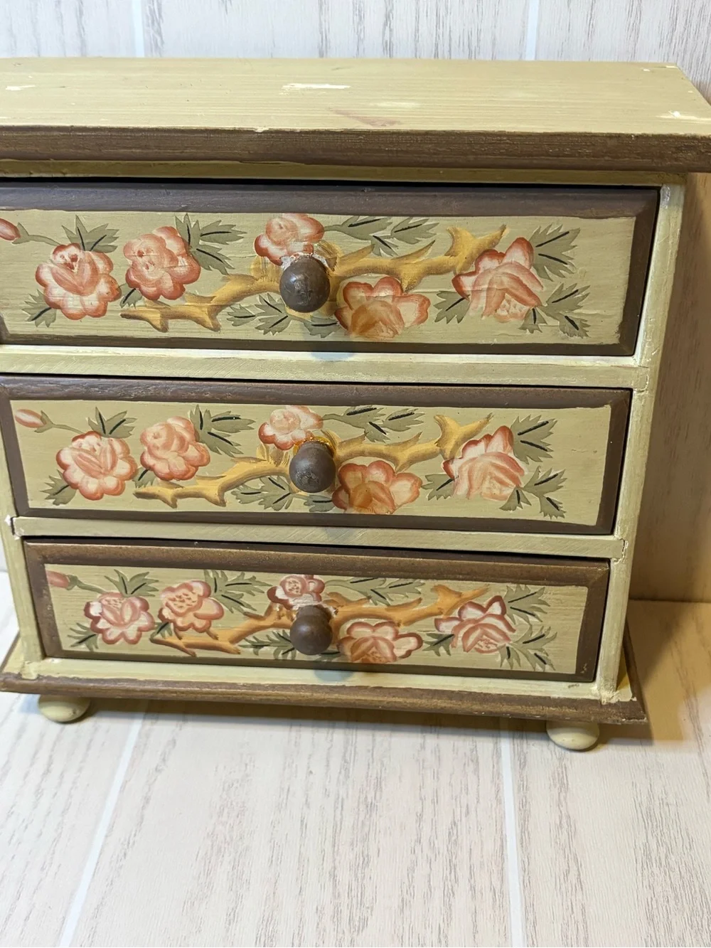Vintage wooden jewelry box mini dresser floral cottage core